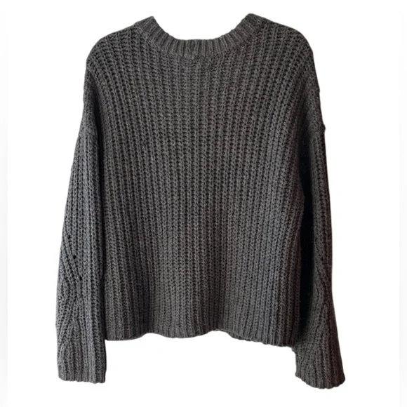 Aerie Gray Wide Rib Crew Neck Sweater Size S EUC Comfy Cozy Warm - Picture 3 of 12